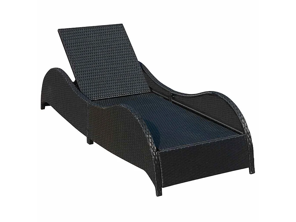 Chaise longue avec coussin Résine tressée Noir