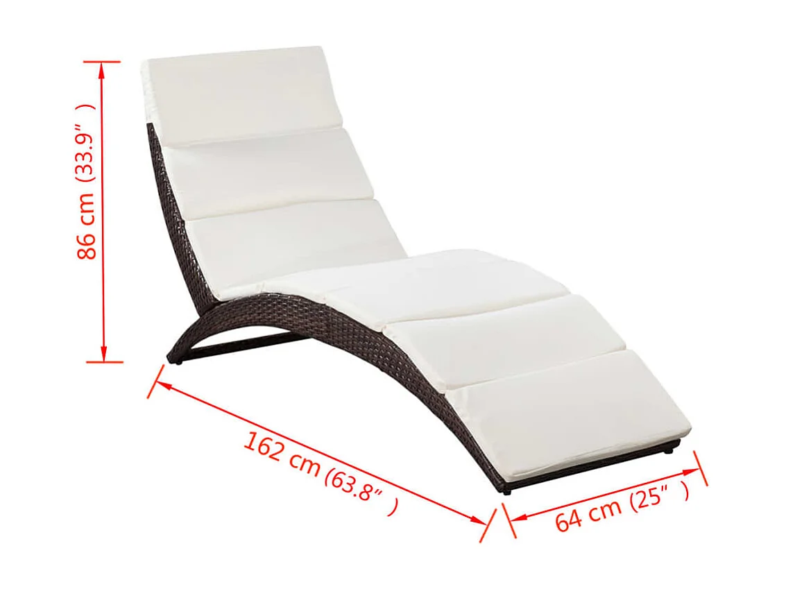 Chaise longue pliable avec coussin Résine tressée Marron