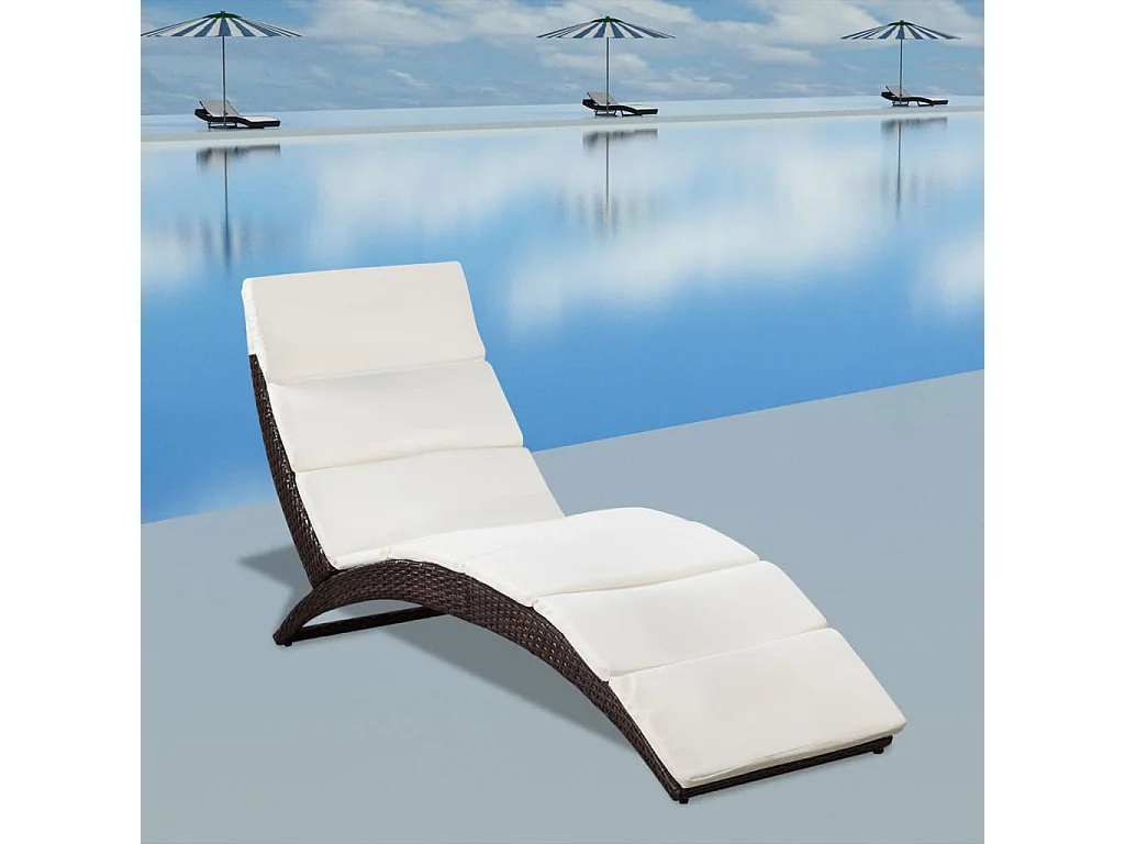 Klappbare Sonnenliege mit Auflage Poly Rattan Braun