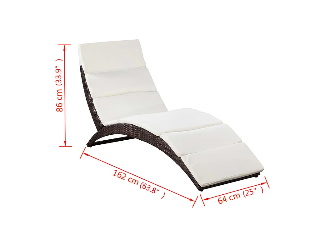 Klappbare Sonnenliege mit Auflage Poly Rattan Braun