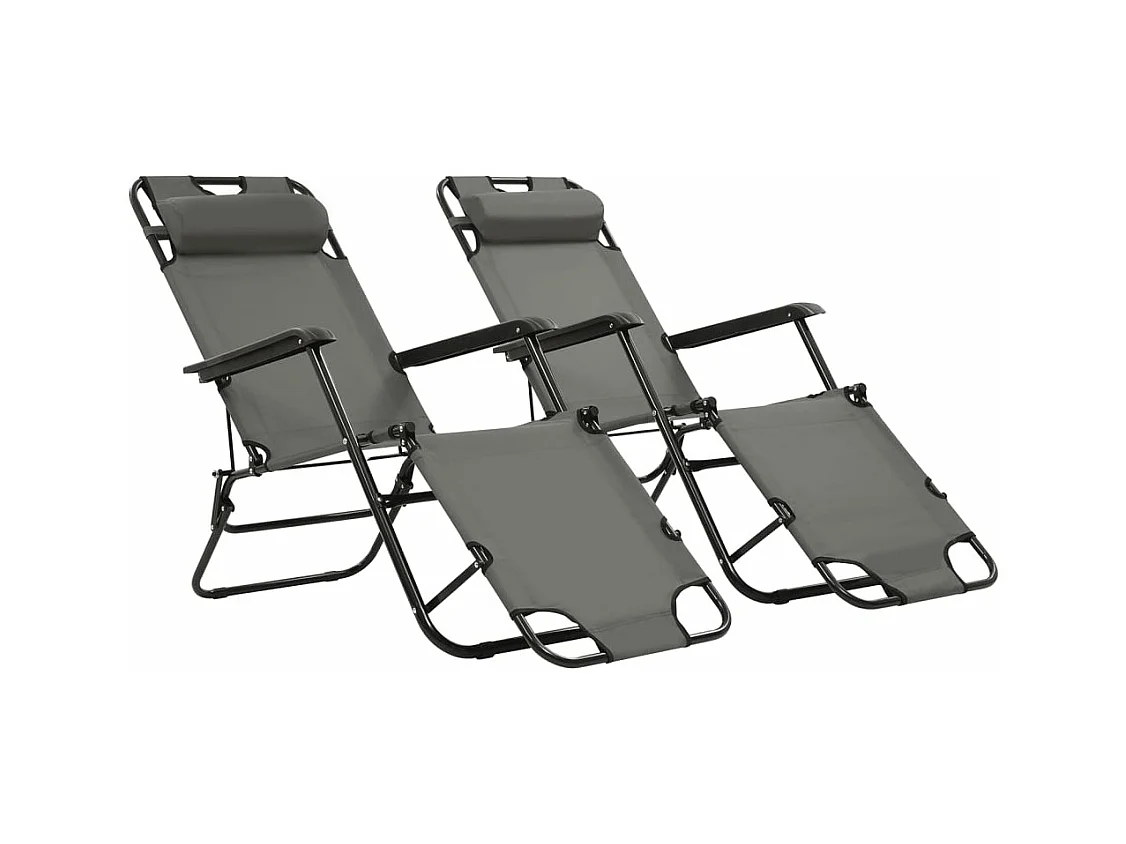 Chaises longues pliables 2 pcs avec repose-pied Acier Gris
