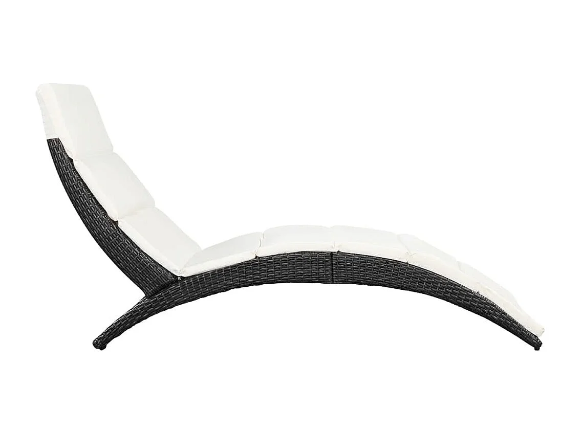 Ligbed inklapbaar met kussen poly rattan zwart