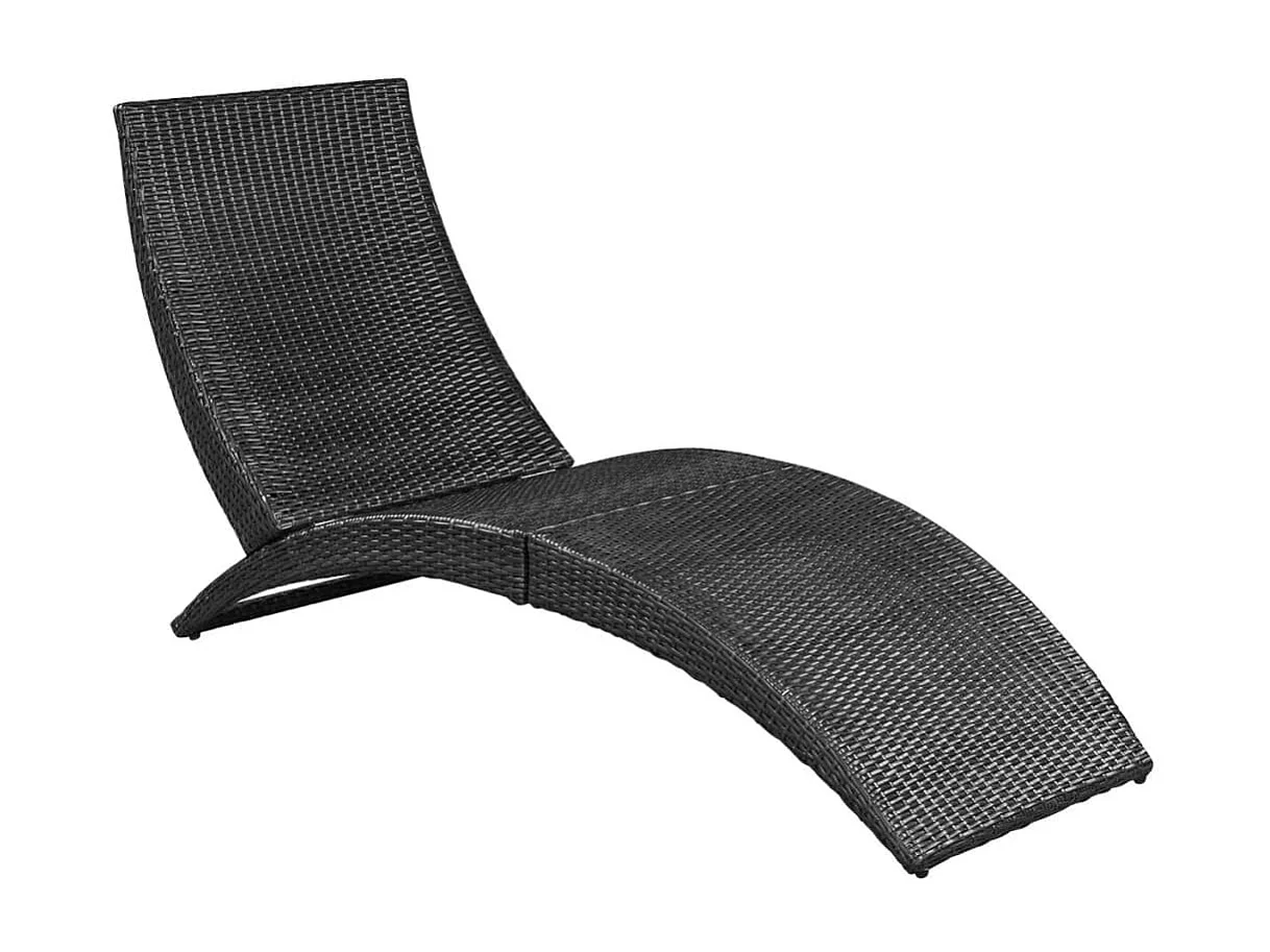 Ligbed inklapbaar met kussen poly rattan zwart