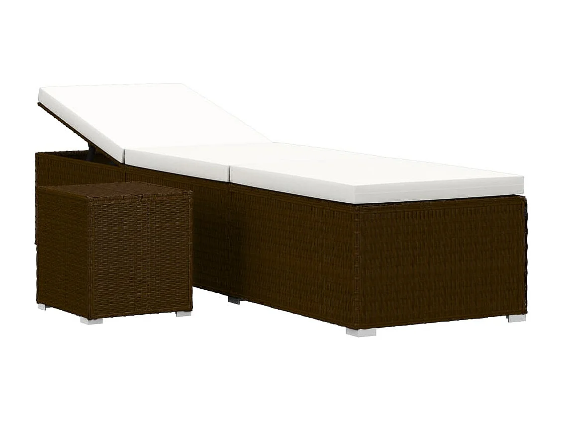 Chaise longue avec coussin et table à thé résine tressée marron