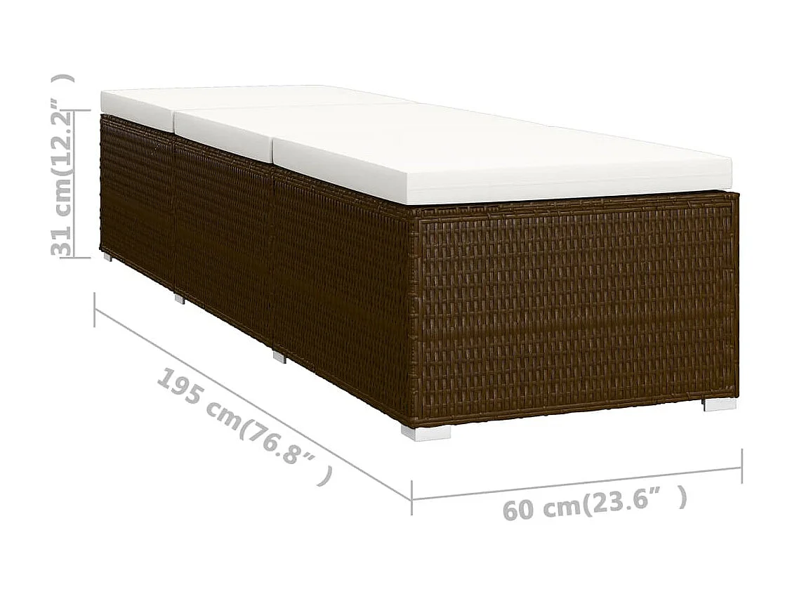 Chaise longue avec coussin et table à thé résine tressée marron