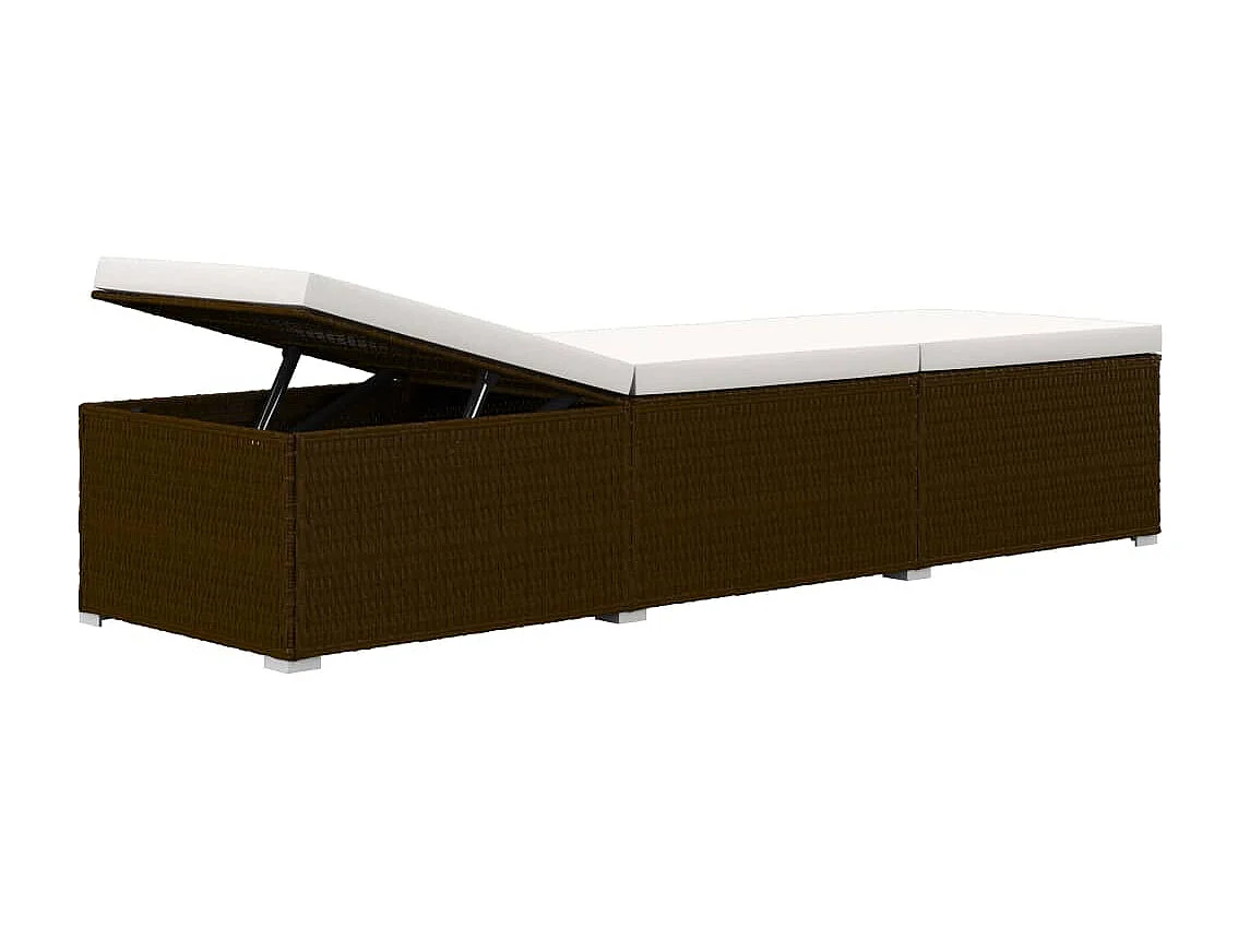 Chaise longue avec coussin et table à thé résine tressée marron