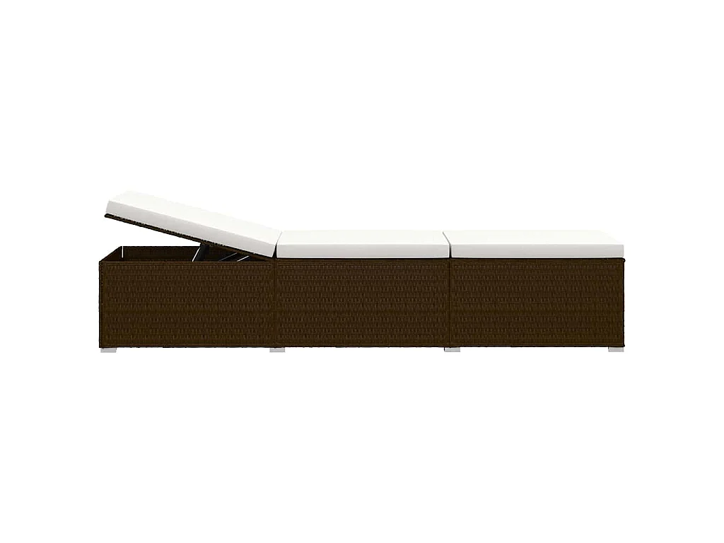 Lettino Prendisole con Cuscino e Tavolino in Polyrattan Marrone