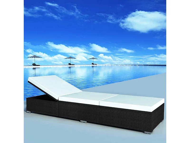 Sonnenliege mit Auflage Poly Rattan Schwarz