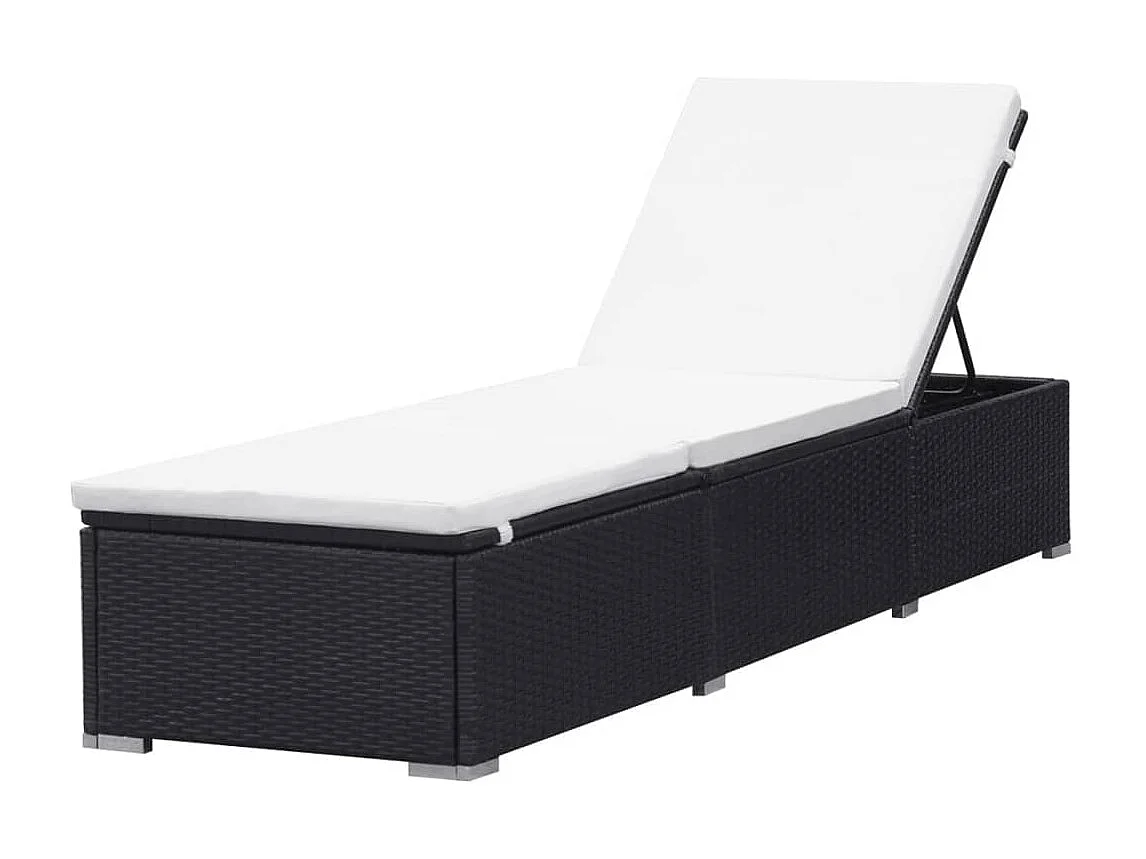 Chaise longue avec coussin Résine tressée Noir