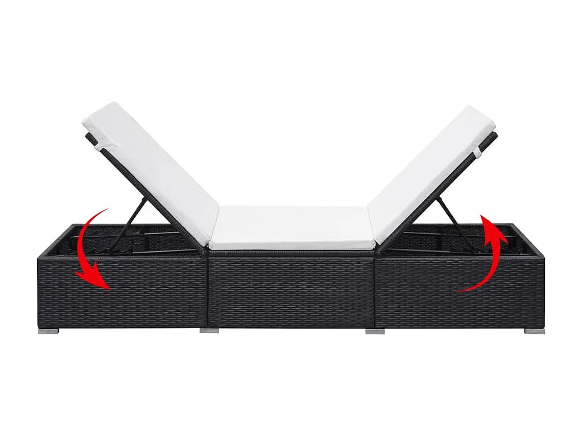 Chaise longue avec coussin Résine tressée Noir