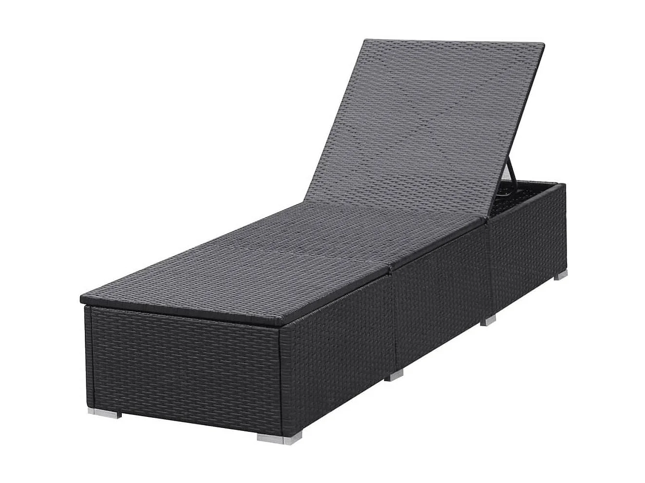 Chaise longue avec coussin Résine tressée Noir