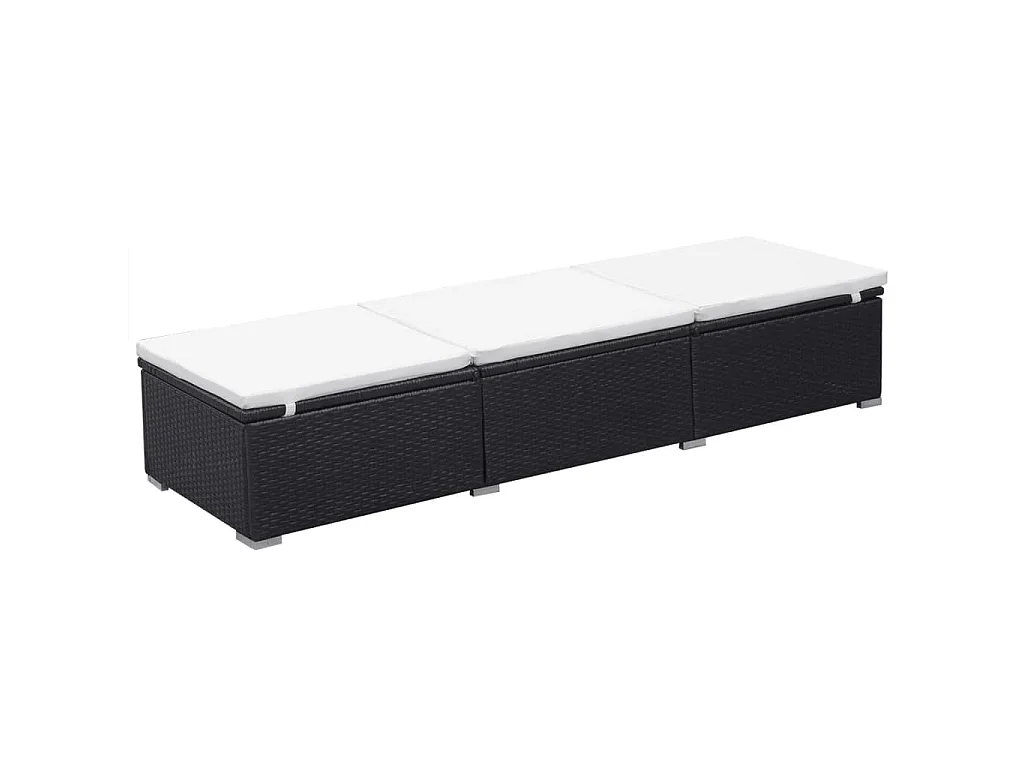 Ligbed met kussen poly rattan zwart