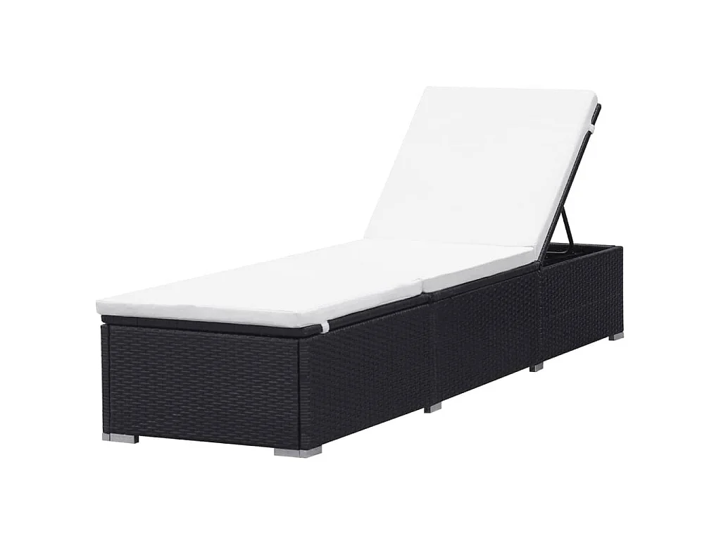 Ligbed met kussen poly rattan zwart