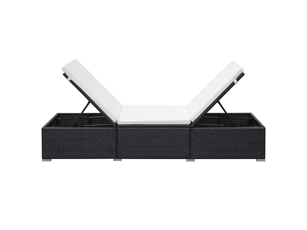 Ligbed met kussen poly rattan zwart