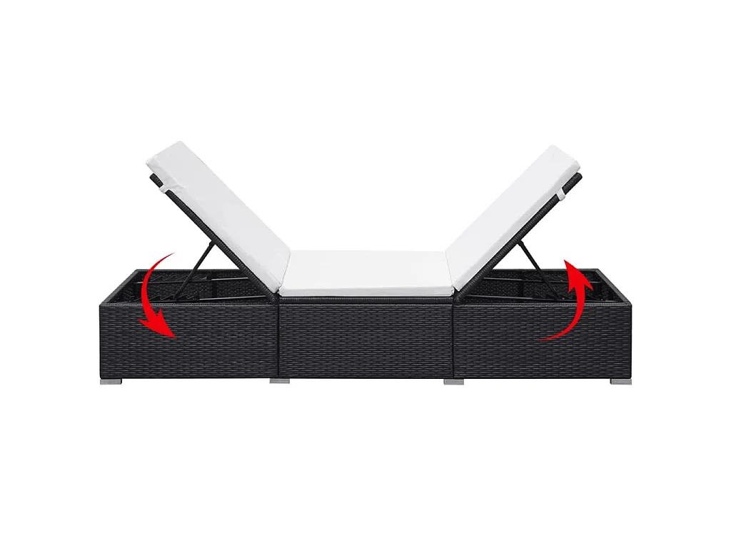 Ligbed met kussen poly rattan zwart
