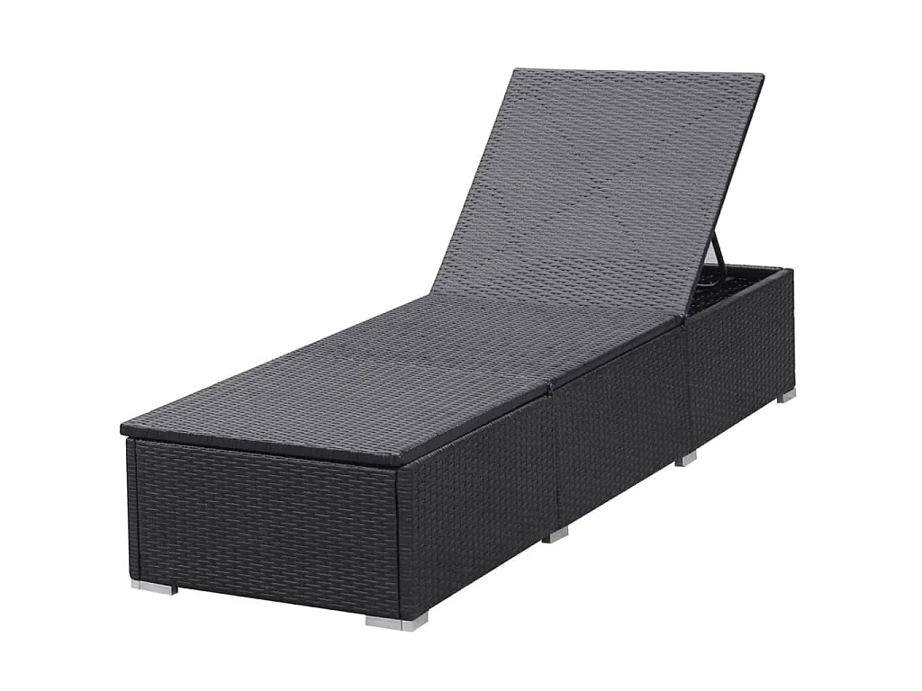 Ligbed met kussen poly rattan zwart