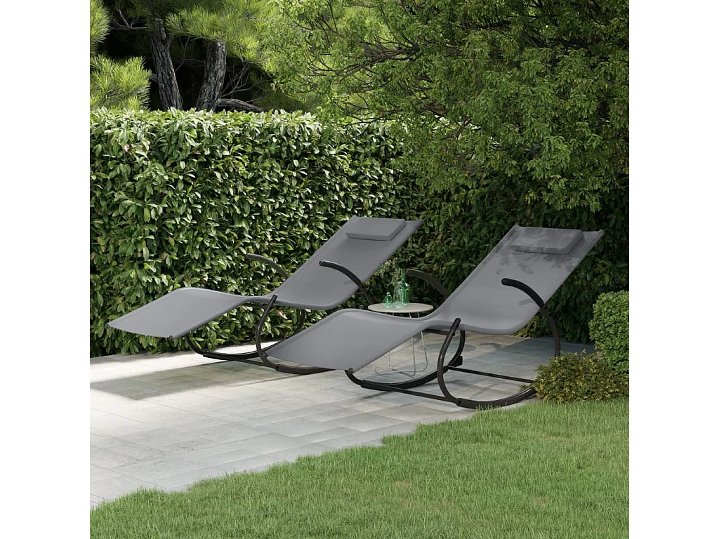 Chaises longues à bascule 2 pcs Gris Acier et textilène