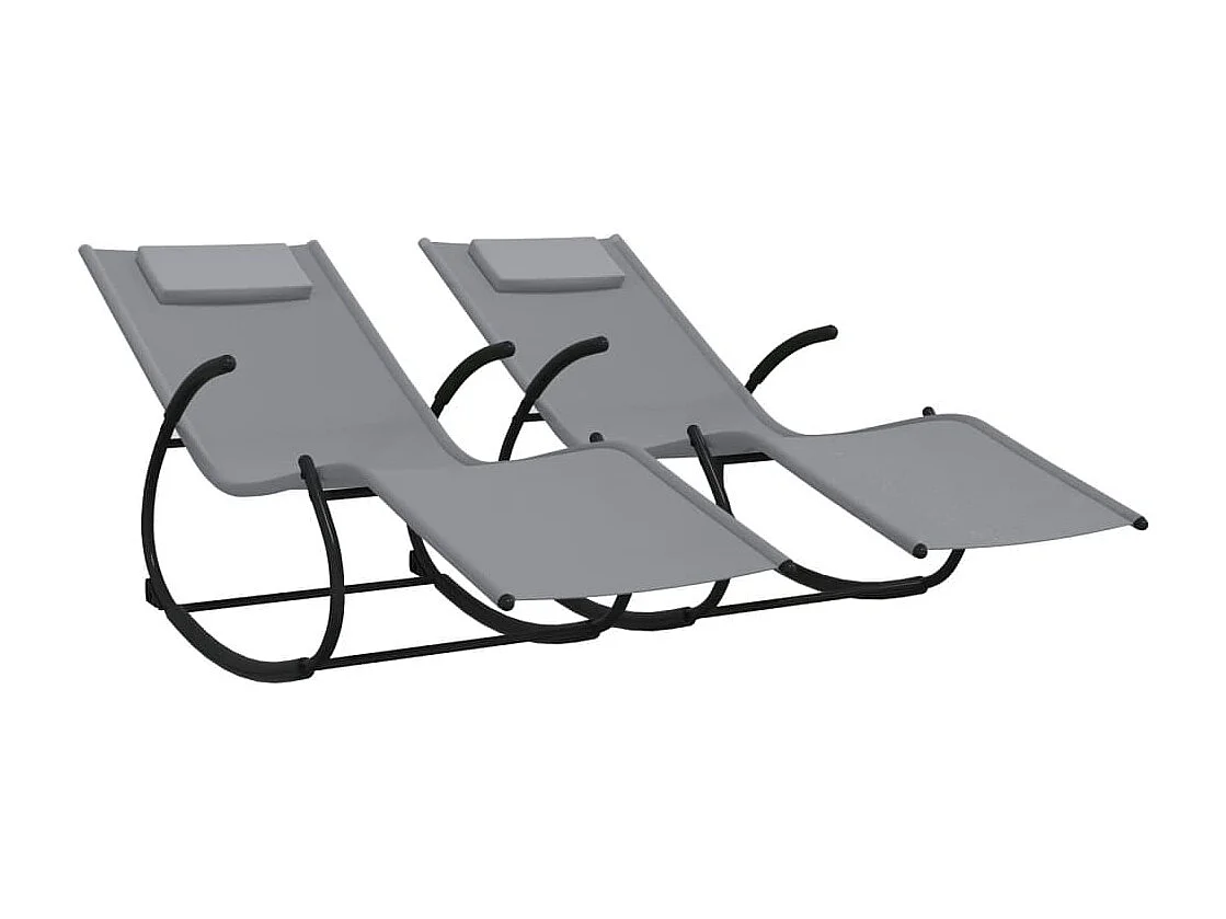 Chaises longues à bascule 2 pcs Gris Acier et textilène