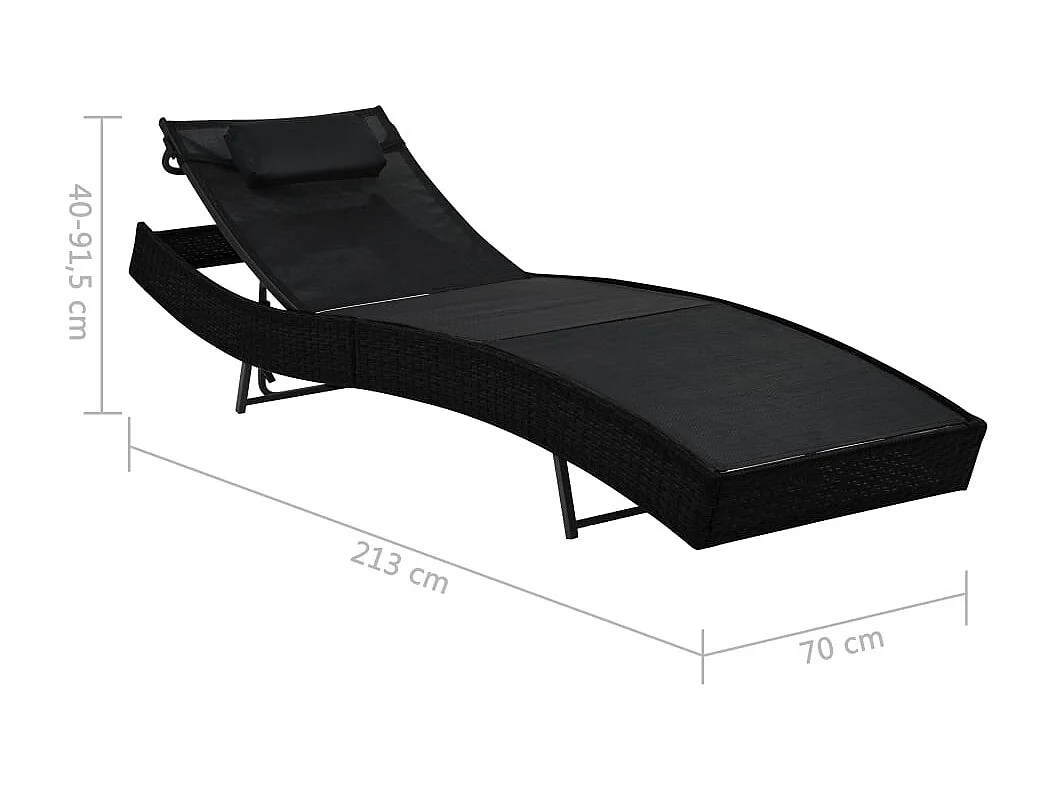 Chaise longue avec oreiller Résine tressée Noir