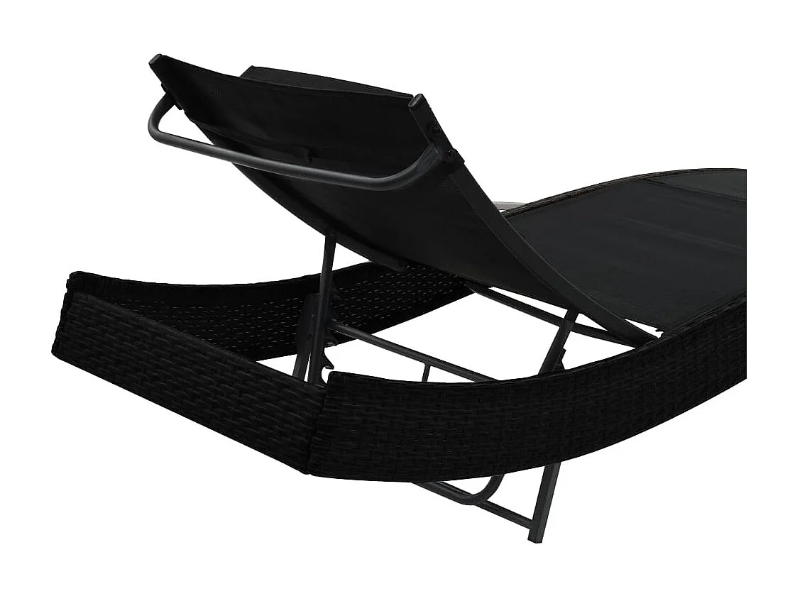 Chaise longue avec oreiller Résine tressée Noir
