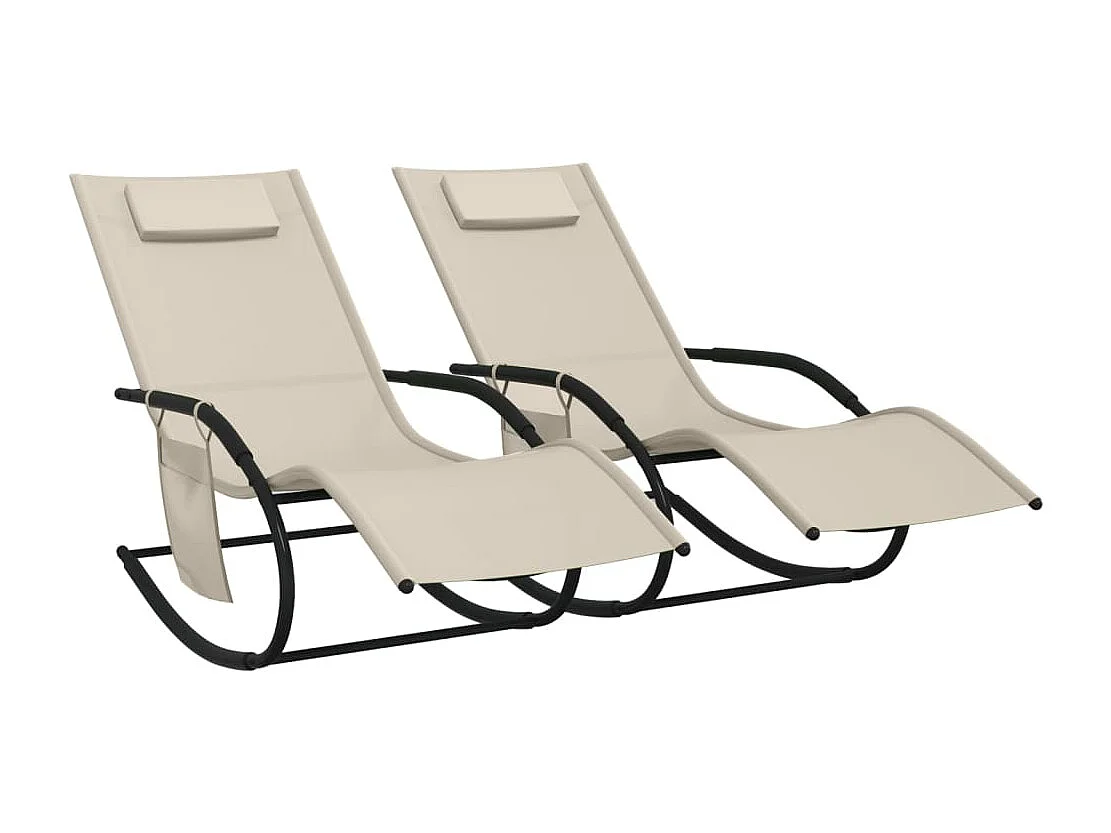 Chaises longues à bascule lot de 2 crème acier et textilène