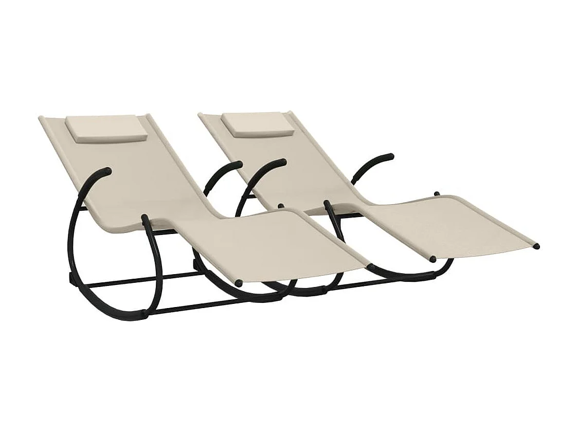 Lettini Prendisole a Dondolo 2 pz in Acciaio e Textilene Crema