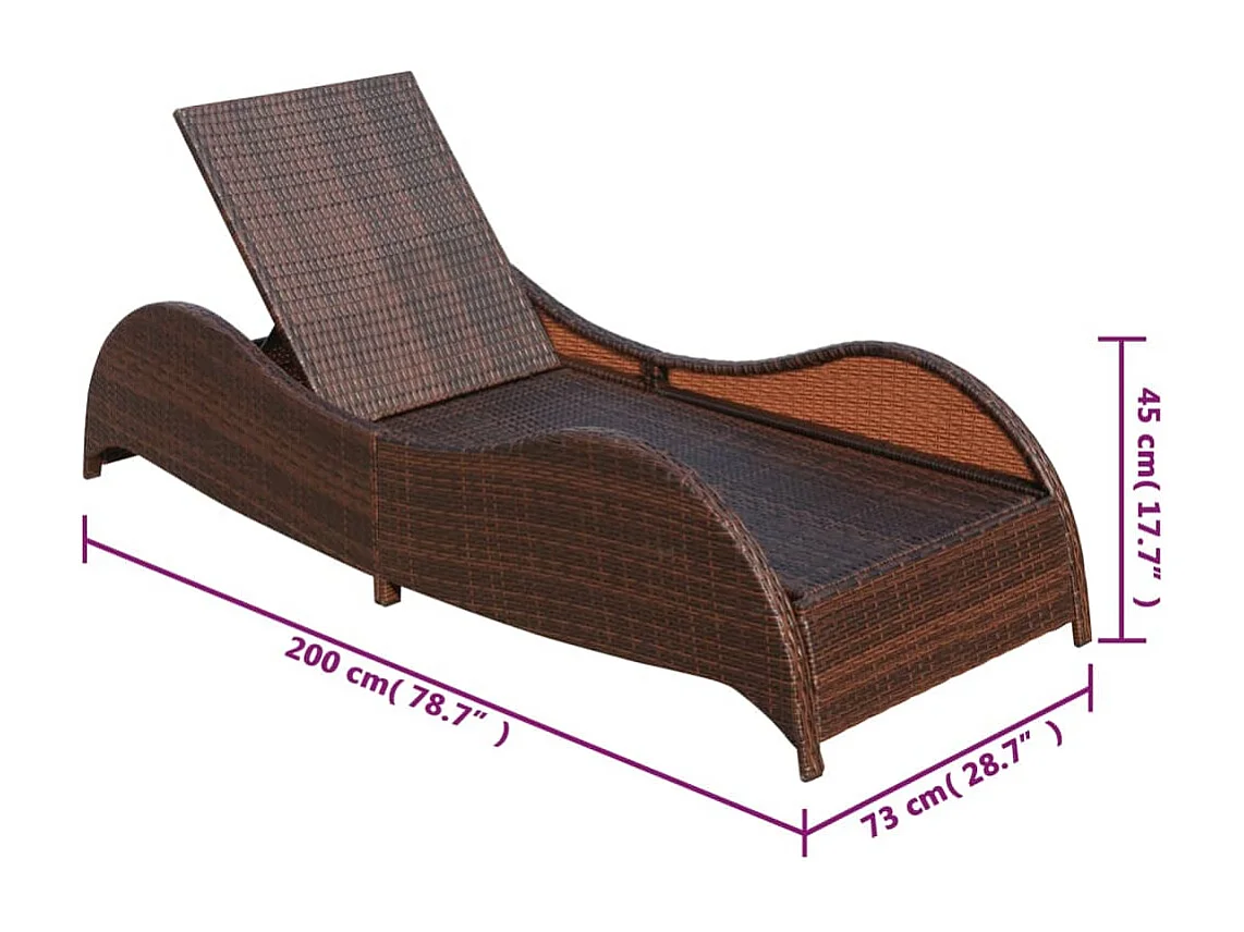 Chaise longue avec coussin Résine tressée Marron