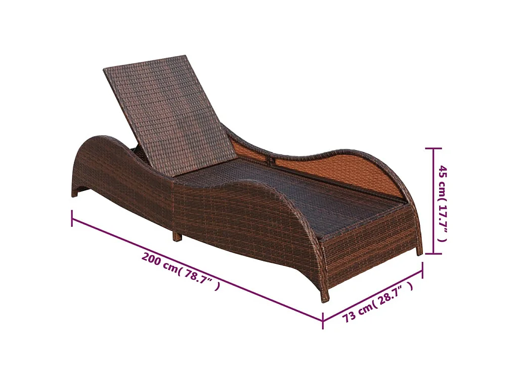 Chaise longue avec coussin Résine tressée Marron