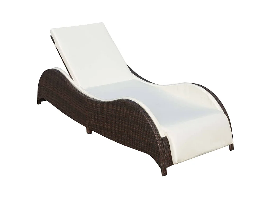 Lettino Prendisole con Cuscino in Polyrattan Marrone