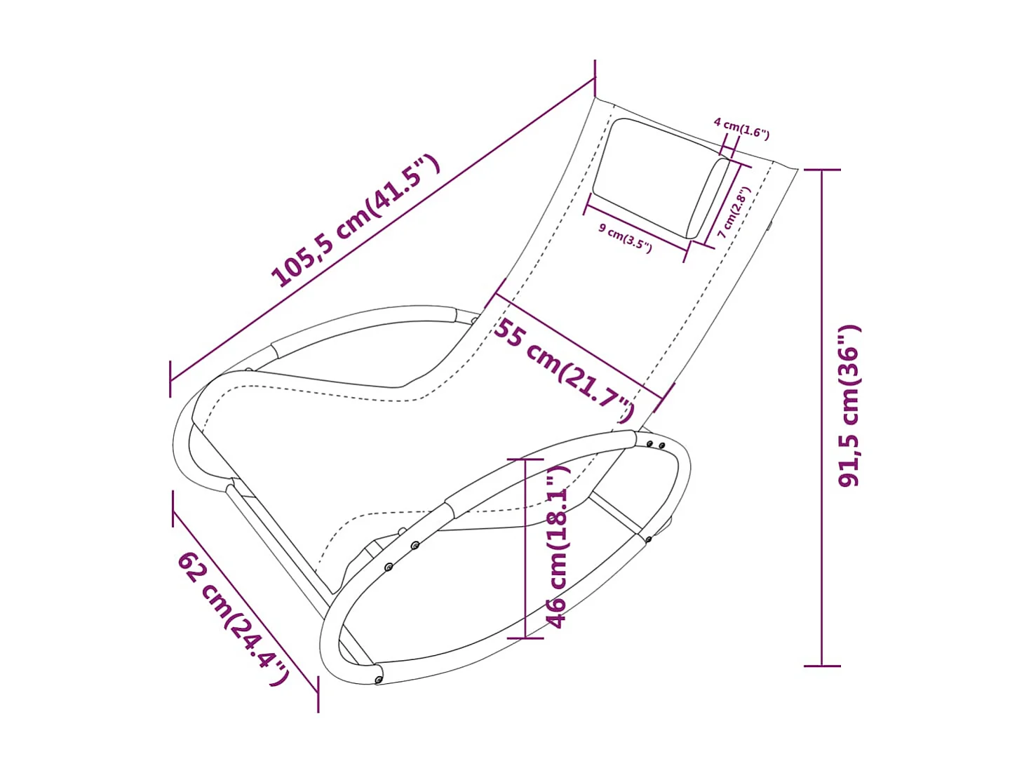 Chaise longue avec oreiller acier et textilène noir