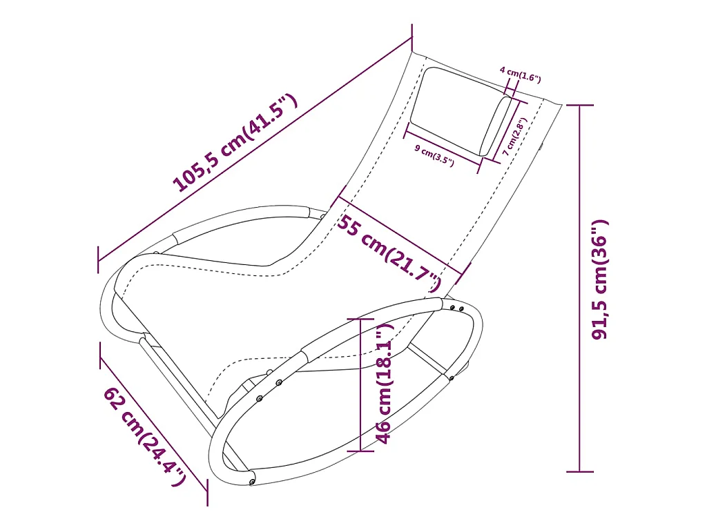 Chaise longue avec oreiller acier et textilène noir