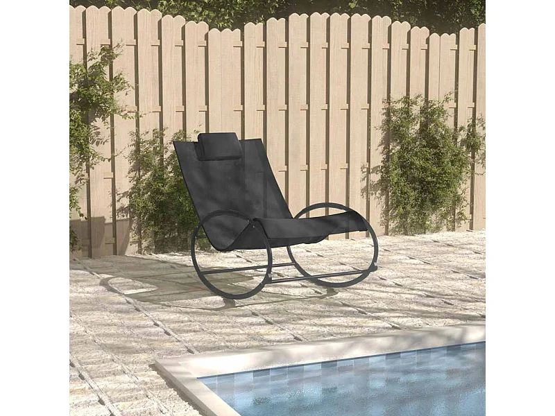 Chaise longue avec oreiller acier et textilène noir