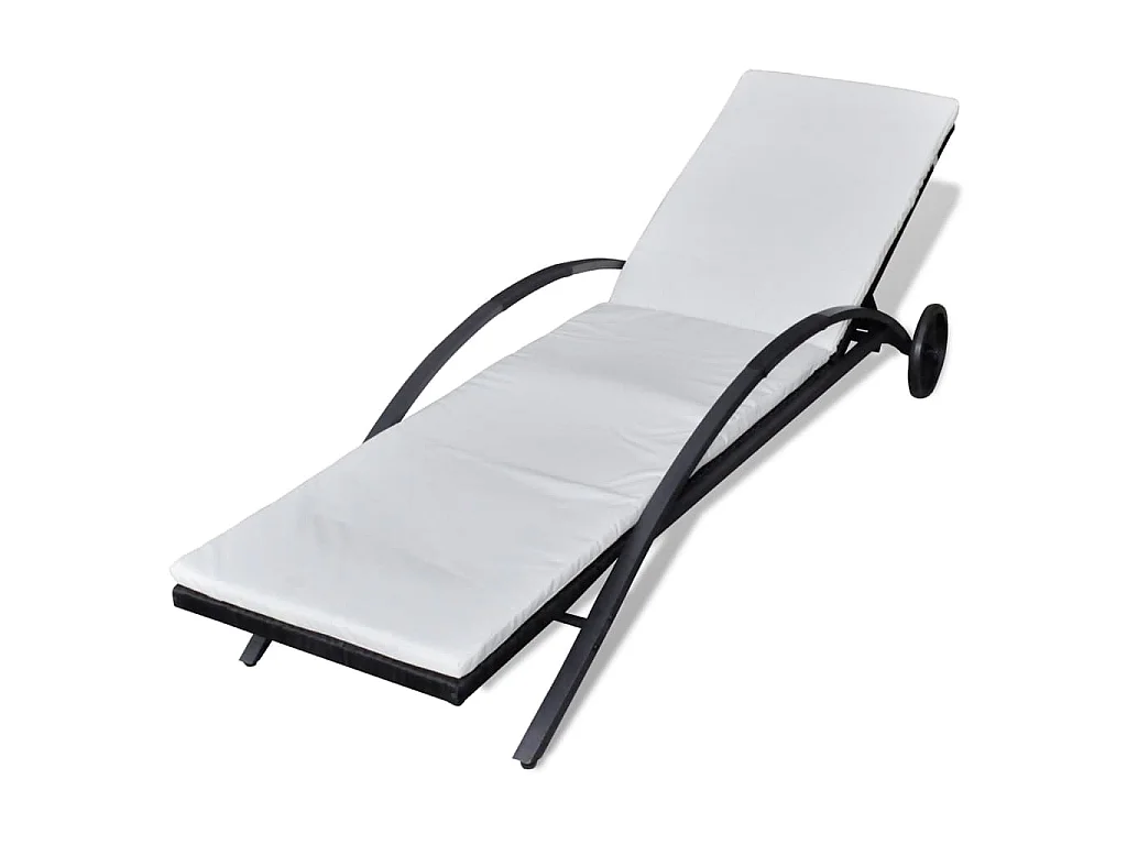 Sonnenliege mit Polster & Rollen Poly Rattan Schwarz