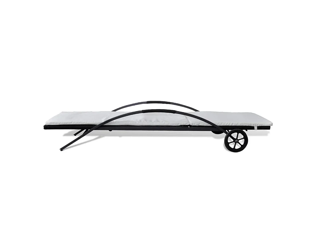 Sonnenliege mit Polster & Rollen Poly Rattan Schwarz