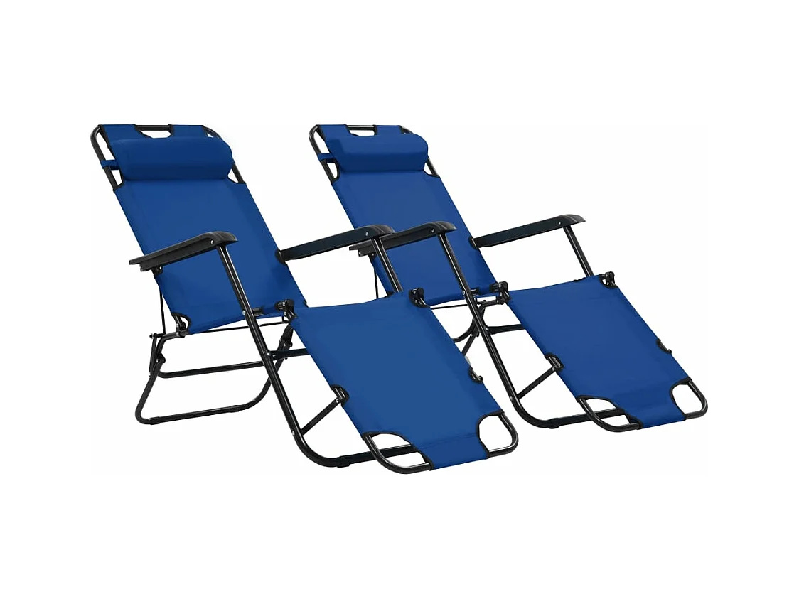 Chaises longues pliables 2 pcs avec repose-pied Acier Bleu