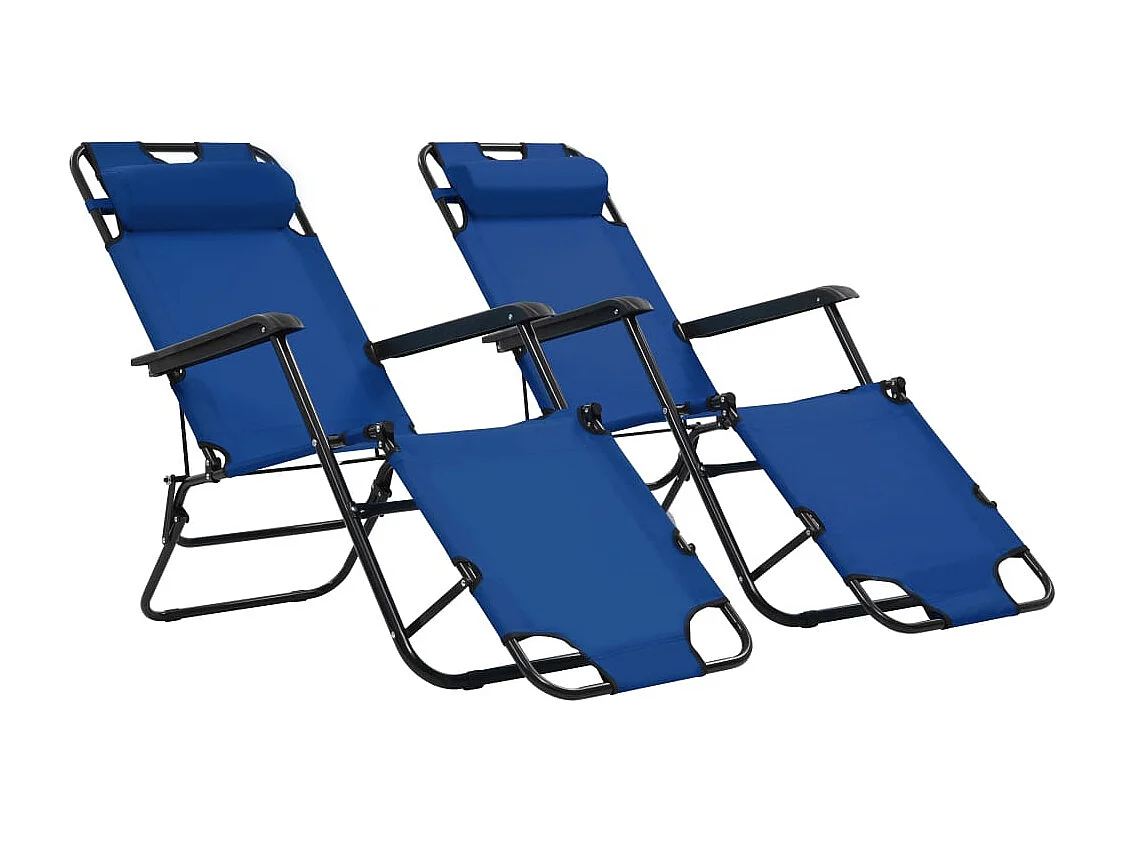 Lettini Prendisole 2 pz Pieghevoli con Poggiagambe Acciaio Blu