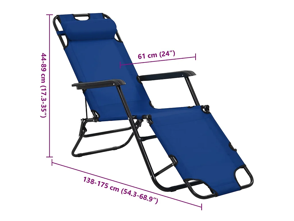 Klappbare Sonnenliegen 2 Stk. mit Fußablage Blau