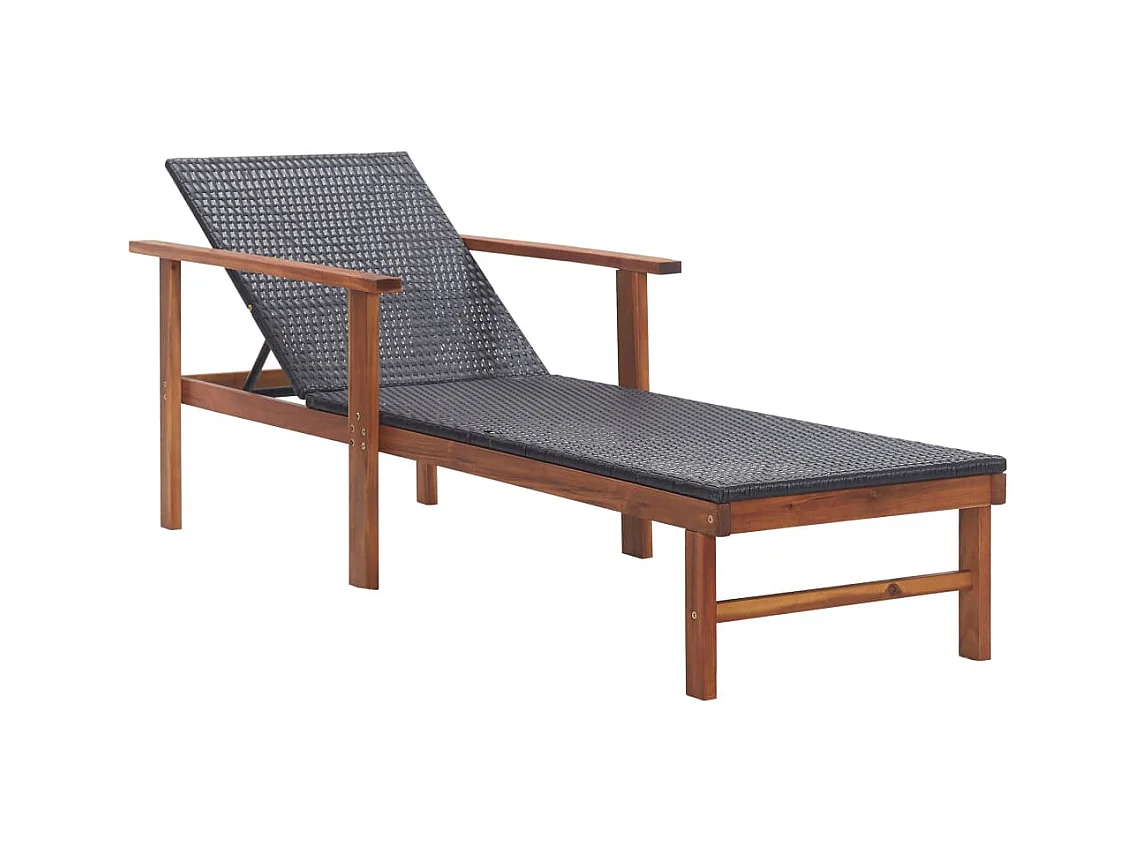 Chaise longue Résine tressée et bois d'acacia massif Noir