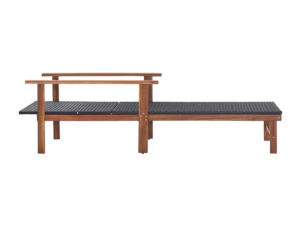 Chaise longue Résine tressée et bois d'acacia massif Noir