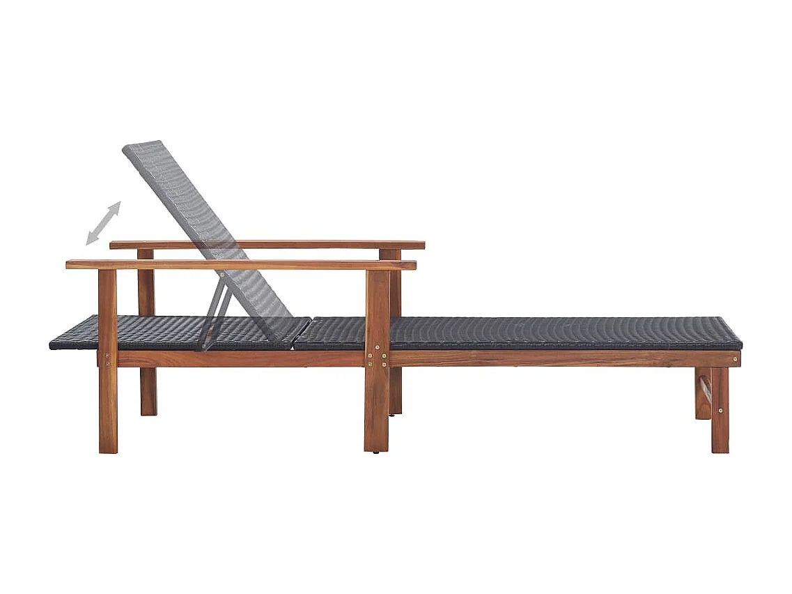 Chaise longue Résine tressée et bois d'acacia massif Noir