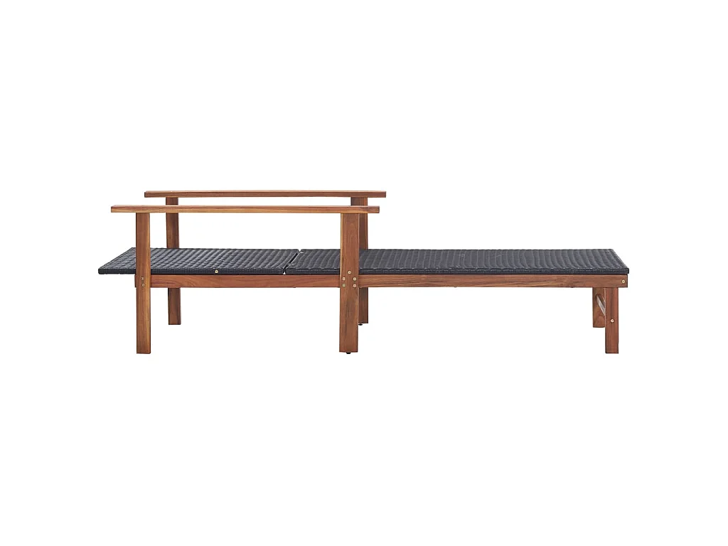 Chaise longue Résine tressée et bois d'acacia massif Noir