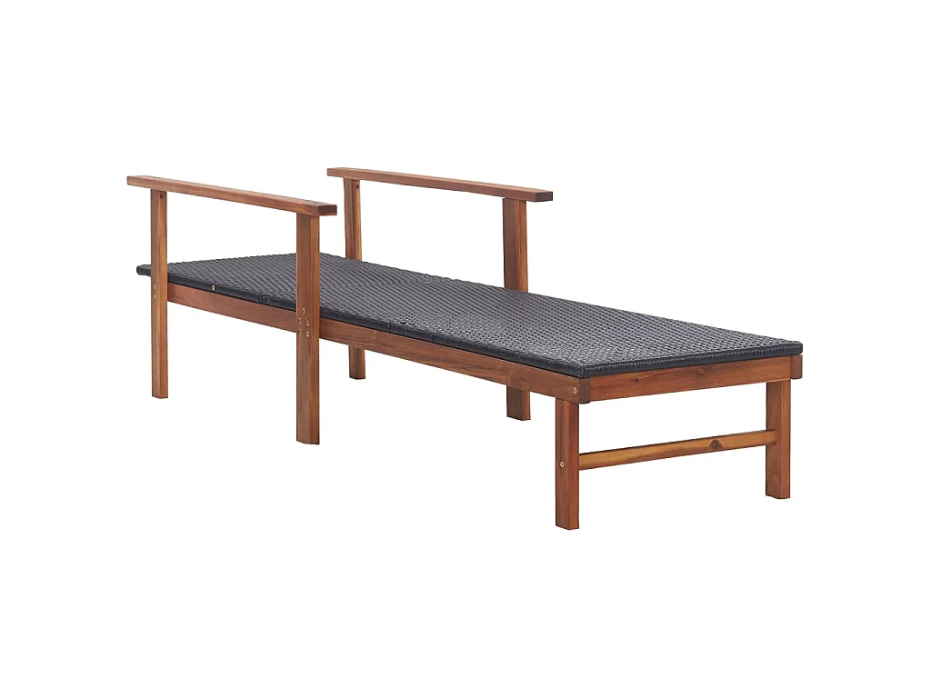 Chaise longue Résine tressée et bois d'acacia massif Noir