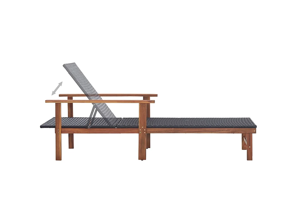Chaise longue Résine tressée et bois d'acacia massif Noir
