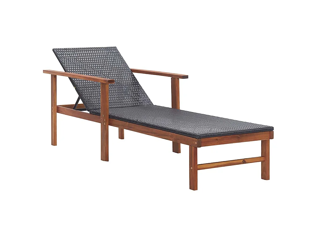 Chaise longue Résine tressée et bois d'acacia massif Noir