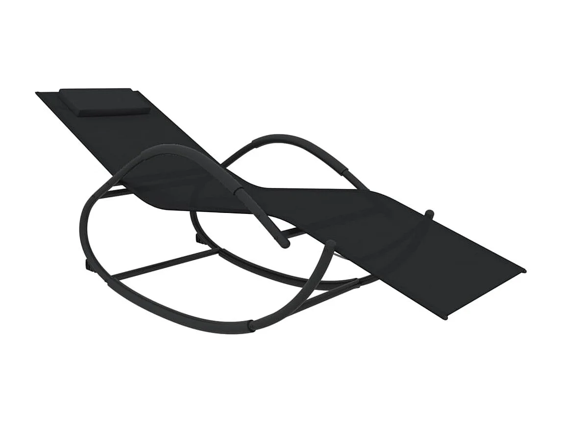 Lettino Prendisole a Dondolo in Acciaio e Textilene Nero