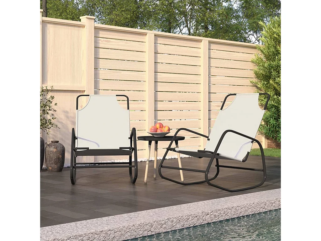 Chaises longues à bascule lot de 2 crème acier et textilène