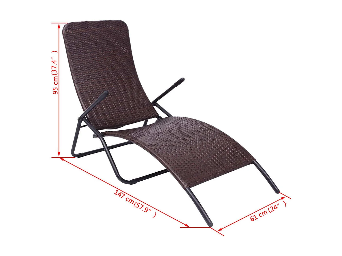 Inklapbaar ligbed poly rattan bruin