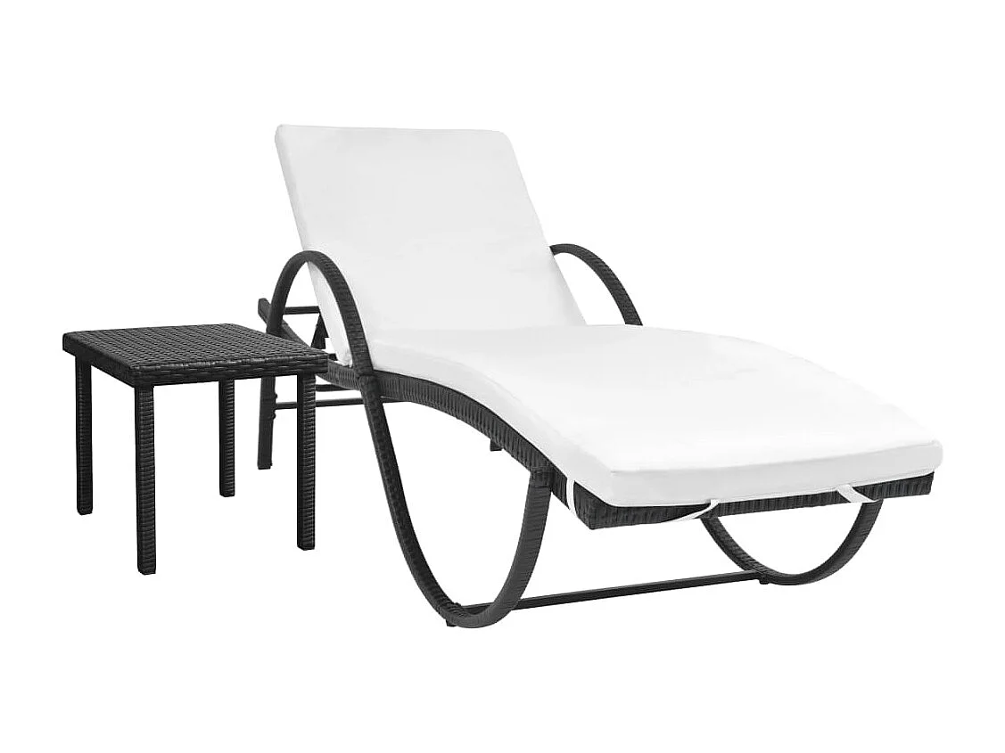 Chaise longue avec coussin et table Résine tressée Noir