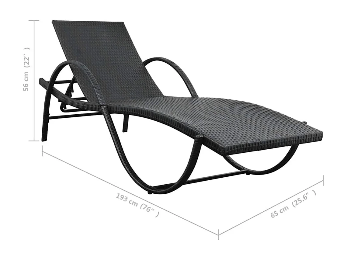 Chaise longue avec coussin et table Résine tressée Noir