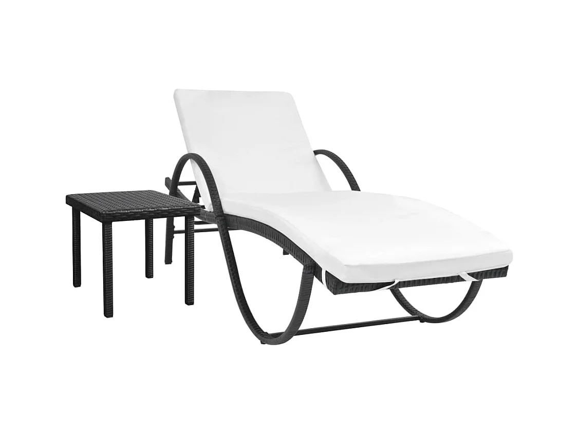 Chaise longue avec coussin et table Résine tressée Noir
